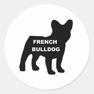 Pegatina Redonda silueta de nombre de bulldog francés