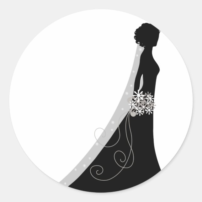 Pegatina Redonda Silueta de novia con velo Clipart Wedding Stickers (Anverso)