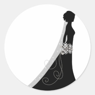 Pegatina Redonda Silueta de novia con velo Clipart Wedding Stickers