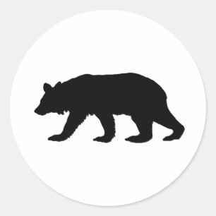 Pegatina Redonda Silueta de oso negro