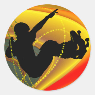 Pegatina Redonda Silueta de patinaje en el bol