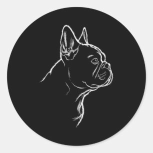Pegatina Redonda Silueta de perro amante del bulldog francés fanáti