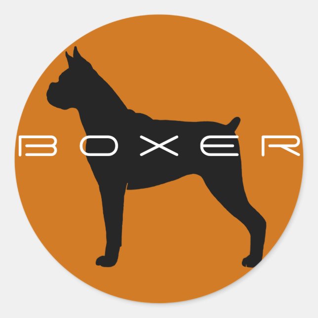 Pegatina Redonda Silueta de Perro Boxer (Anverso)