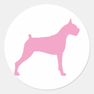 Pegatina Redonda Silueta de perro de Boxer (rosa)