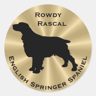 Pegatina Redonda Silueta de perro español Springer en inglés