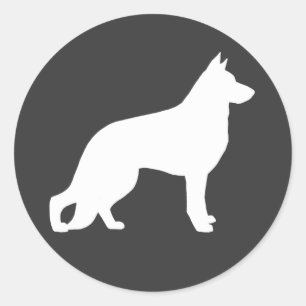 Pegatina Redonda Silueta de perro pastor alemán blanco
