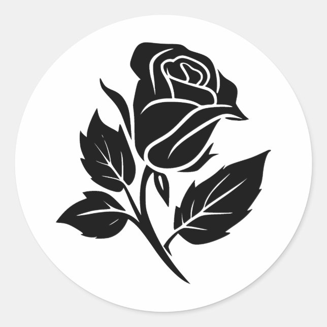 Pegatina Redonda Silueta de rosa elegante en monocromo (Anverso)