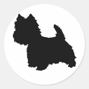 Pegatina Redonda Silueta de Terrier West Highland Blanco
