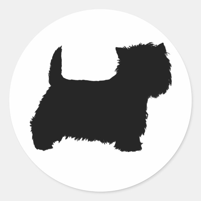 Pegatina Redonda Silueta de Terrier West Highland Blanco (Anverso)