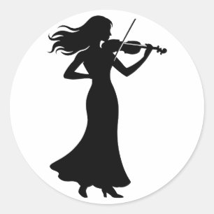 Pegatina Redonda Silueta de violinista dama