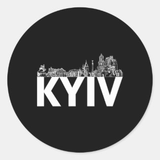 Pegatina Redonda Silueta del perfil urbano de la ciudad de Kiev Ucr