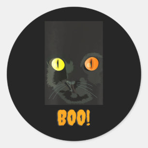 Pegatina Redonda Silueta divertida de gato negro retro de Halloween