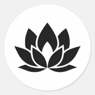Pegatina Redonda Silueta elegante de flores Lotus en monocromo