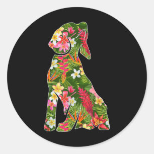 Pegatina Redonda Silueta Graciosa De Perro Beagle Suma Floral Hawai