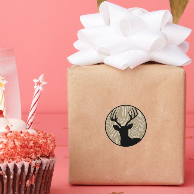 Pegatina Redonda Silueta negra de ciervo negro Buck - Cualquier gra (Fiesta)