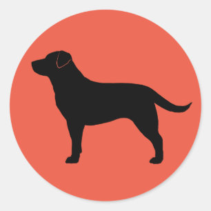 Pegatina Redonda Silueta negra del perro del laboratorio del negro
