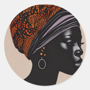 Pegatina Redonda Silueta negra: la mujer afroamericana envuelta en