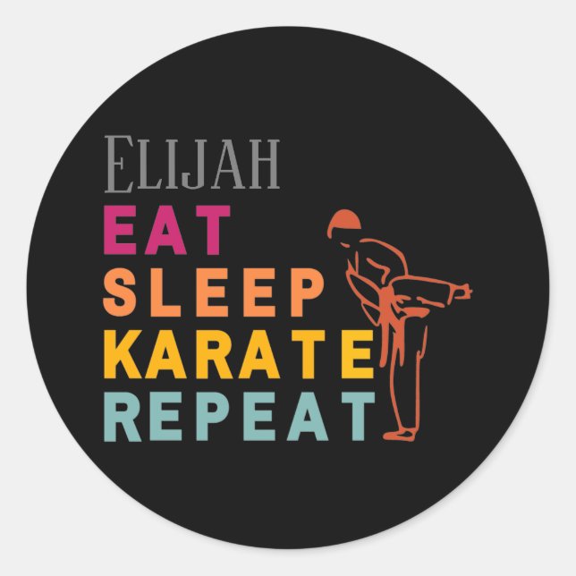 Pegatina Redonda Silueta negra moderna Japón karate artes marciales (Anverso)