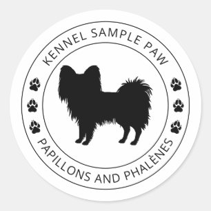 Pegatina Redonda Silueta Papillon Perro Con Pasta Y Texto Personali