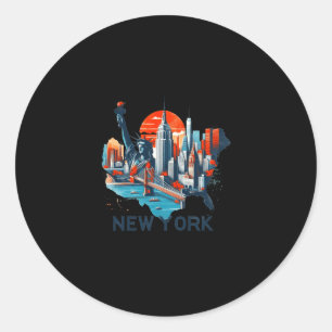 Pegatina Redonda Silueta retro de la ciudad de Nueva York _1
