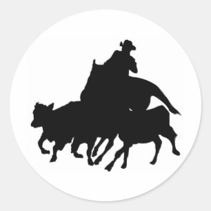 Pegatina Redonda Siluetas - caballos - encierro del equipo