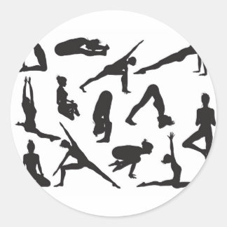 Pegatina Redonda Siluetas de mujeres posadas de yoga