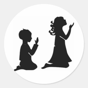 Pegatina Redonda Siluetas negras para niños rezando