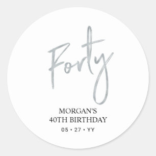 Pegatina Redonda Silver 40th Birthday Favor Gracias
