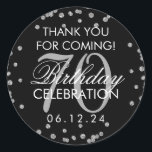 Pegatina Redonda Silver Black 70th Birthday Gracias Confetti<br><div class="desc">Elegante 70º cumpleaños "Gracias" Purpurina de Faux Plata Confetti Negro plantilla de etiqueta de favores.</div>