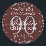Pegatina Redonda Silver Burgundy 90th Birthday Gracias Purpurina<br><div class="desc">Elegante 90º cumpleaños "Gracias" Purpurina de Faux Plata Confetti Burgundy con la plantilla de la etiqueta de favores.</div>