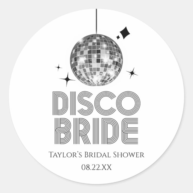 Pegatina Redonda Silver Disco Ball Disco Bridal Shower (Anverso)