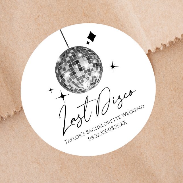 Pegatina Redonda Silver Disco Ball Last Disco Bachelorette Party (Subido por el creador)