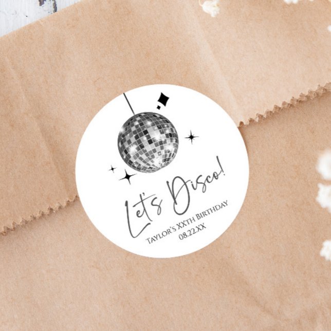 Pegatina Redonda Silver Disco Ball Let's Disco Fiesta de cumpleaños (Subido por el creador)