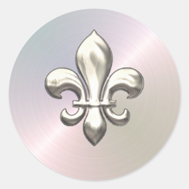 Pegatina Redonda Silver Fleur de Lis en Pearl (Anverso)
