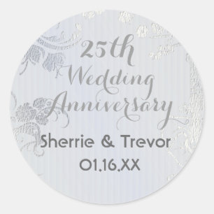 Pegatina Redonda Silver Glimmer Save the Date
