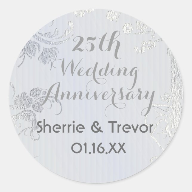 Pegatina Redonda Silver Glimmer Save the Date (Anverso)