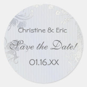 Pegatina Redonda Silver Glimmer Save the Date