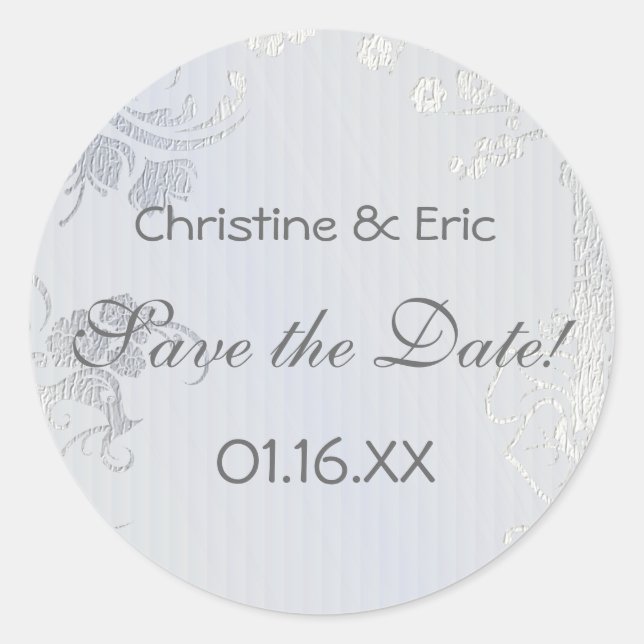 Pegatina Redonda Silver Glimmer Save the Date (Anverso)