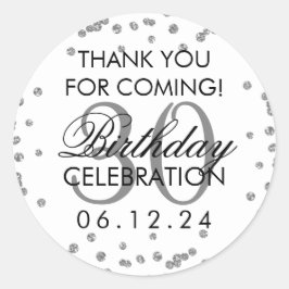 Pegatina Redonda Silver Gracias a 30 años Purpurina Confetti