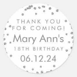 Pegatina Redonda Silver Gracias A La Purpurina De Cumpleaños Confet