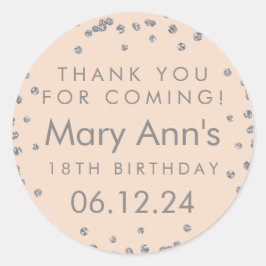 Pegatina Redonda Silver Gracias Purpurina de cumpleaños Confetti Ro