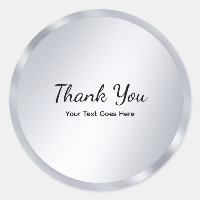 Pegatina Redonda Silver Look Blank Template Elegant Thank You (Anverso)