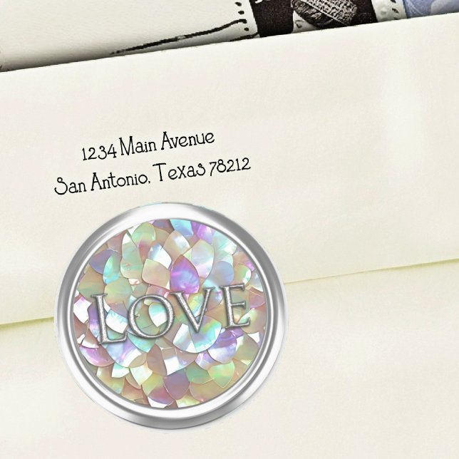 Pegatina Redonda Silver Mother of Pearl Envelope Seal Love (Subido por el creador)