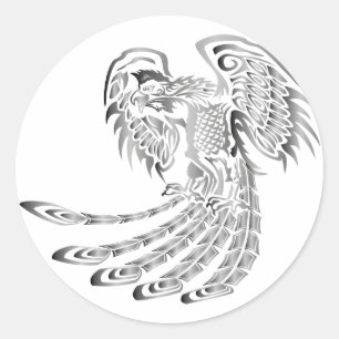Pegatina Redonda Silver Phoenix Rising
