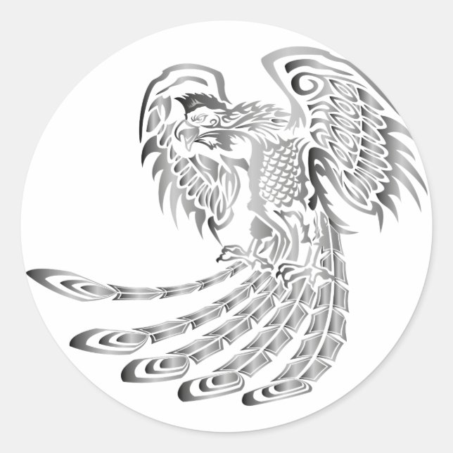 Pegatina Redonda Silver Phoenix Rising (Anverso)