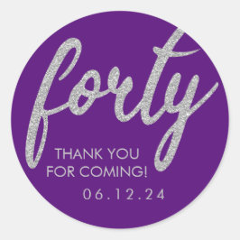Pegatina Redonda Silver Purple 40 Cumpleaños Gracias Purpurina Cuar