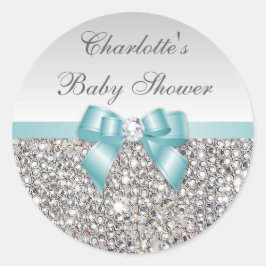 Pegatina Redonda Silver Secuencia Verde azulado Bow Diamond Baby Sh