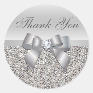 Pegatina Redonda Silver Sequins Bow Gracias Pegatinas