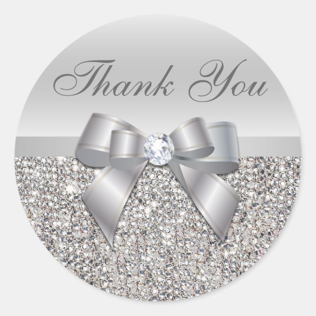 Pegatina Redonda Silver Sequins Bow Gracias Pegatinas (Anverso)