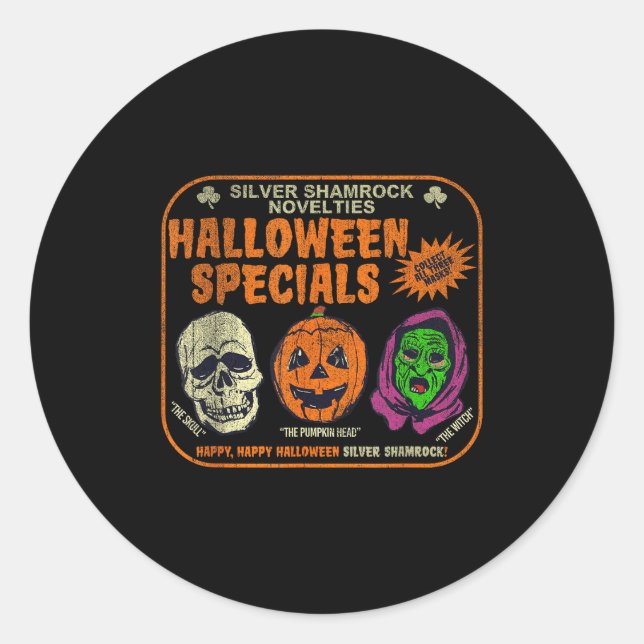 Pegatina Redonda Silver Shamrock Novelties Halloween Specials  (Anverso)